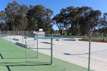 Skate area and basketball court
